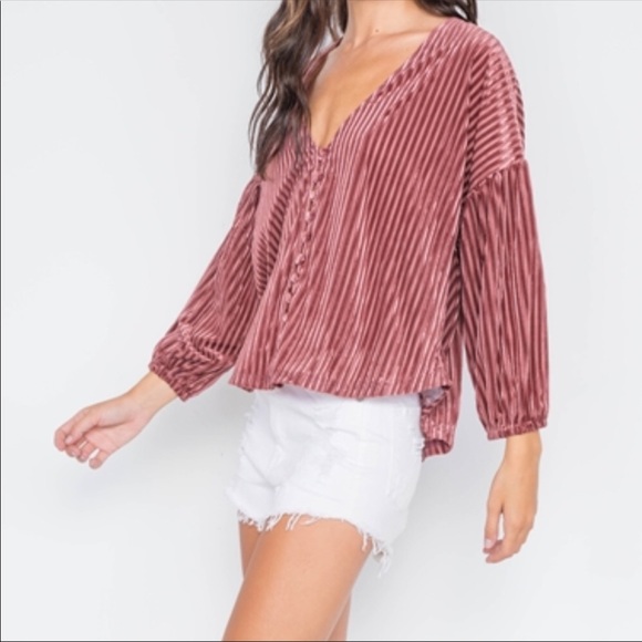 Velvet Button Down Loose Fit Top - Picture 4 of 5